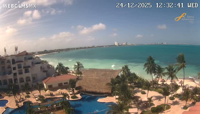 Cancún City Skyline & Carribean Coast from Fiesta Americana Live Cam - Zona Hotelera (Hotel Zone), Cancun, Quintana Roo, Mexico