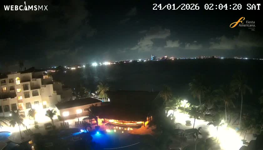 Cancún City Skyline & Carribean Coast from Fiesta Americana Live Cam - Zona Hotelera (Hotel Zone), Cancun, Quintana Roo, Mexico