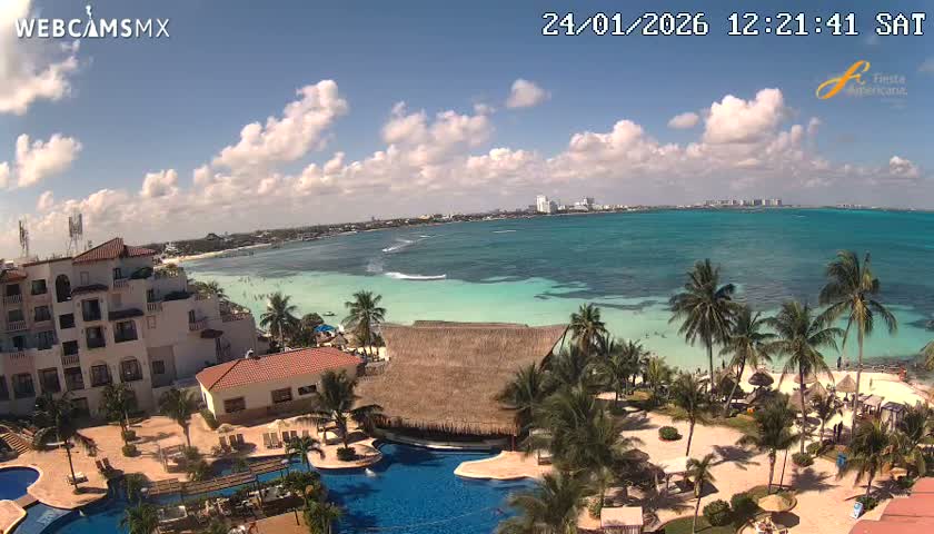 Cancún City Skyline & Carribean Coast from Fiesta Americana Live Cam - Zona Hotelera (Hotel Zone), Cancun, Quintana Roo, Mexico