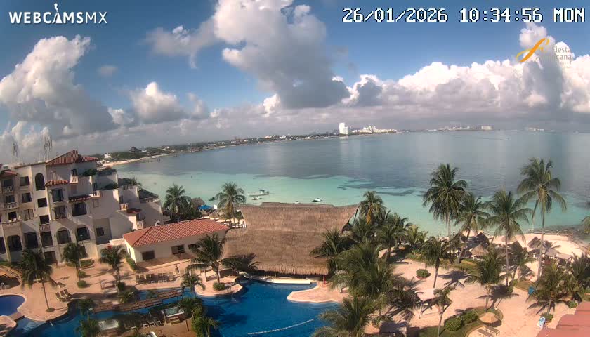 Cancún City Skyline & Carribean Coast from Fiesta Americana Live Cam - Zona Hotelera (Hotel Zone), Cancun, Quintana Roo, Mexico