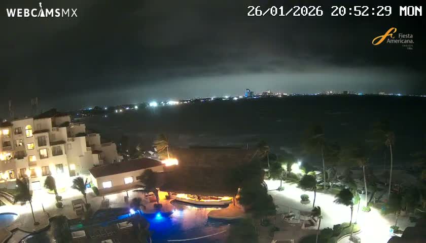 Cancún City Skyline & Carribean Coast from Fiesta Americana Live Cam - Zona Hotelera (Hotel Zone), Cancun, Quintana Roo, Mexico
