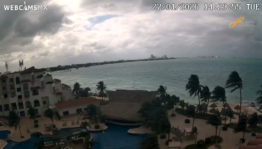 Cancún City Skyline & Carribean Coast from Fiesta Americana Live Cam - Zona Hotelera (Hotel Zone), Cancun, Quintana Roo, Mexico