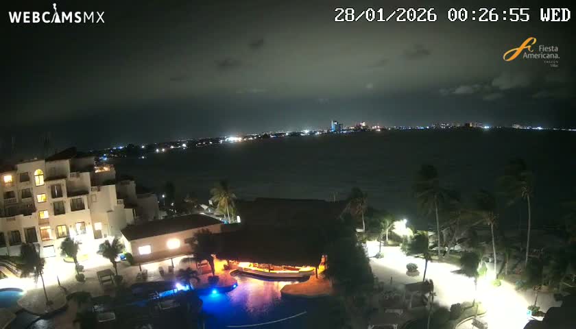 Cancún City Skyline & Carribean Coast from Fiesta Americana Live Cam - Zona Hotelera (Hotel Zone), Cancun, Quintana Roo, Mexico