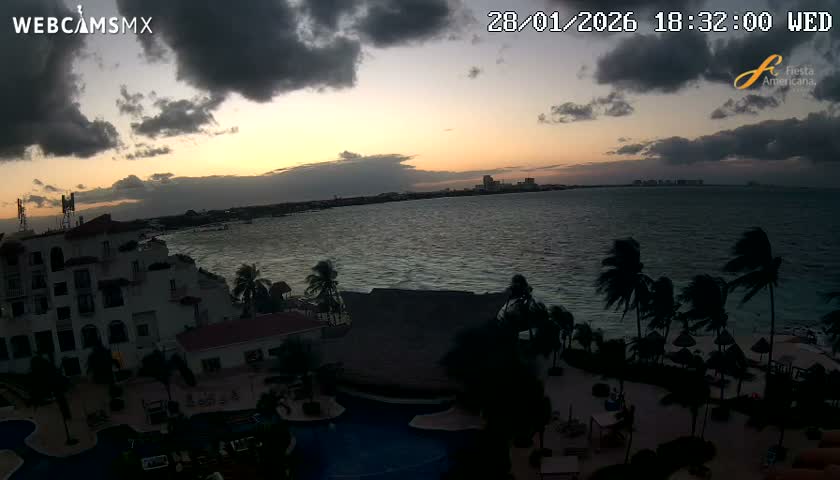 Cancún City Skyline & Carribean Coast from Fiesta Americana Live Cam - Zona Hotelera (Hotel Zone), Cancun, Quintana Roo, Mexico