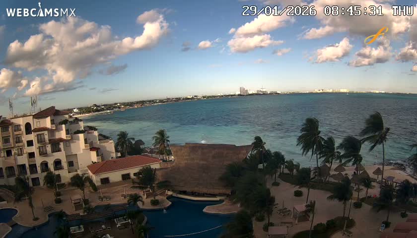 Cancún City Skyline & Carribean Coast from Fiesta Americana Live Cam - Zona Hotelera (Hotel Zone), Cancun, Quintana Roo, Mexico