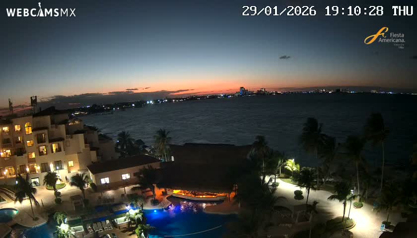 Cancún City Skyline & Carribean Coast from Fiesta Americana Live Cam - Zona Hotelera (Hotel Zone), Cancun, Quintana Roo, Mexico