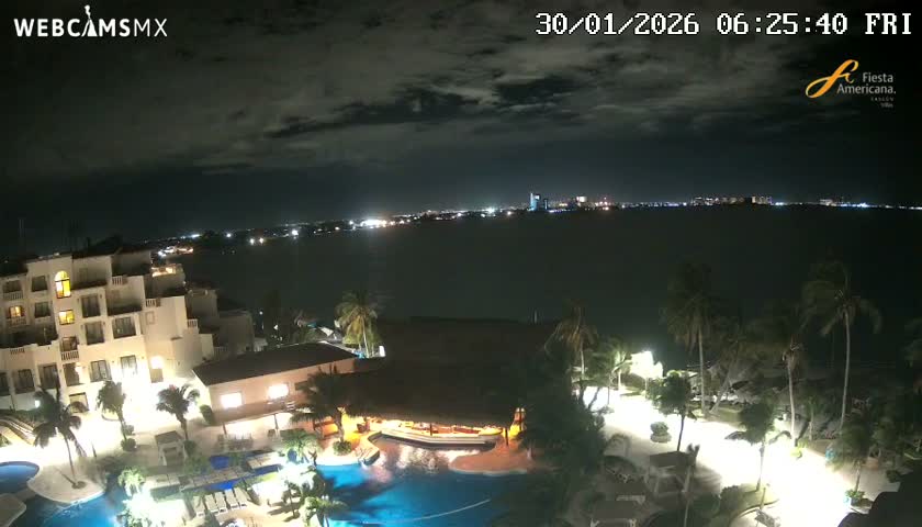Cancún City Skyline & Carribean Coast from Fiesta Americana Live Cam - Zona Hotelera (Hotel Zone), Cancun, Quintana Roo, Mexico