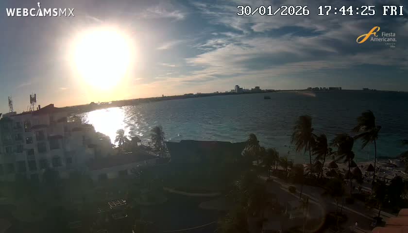 Cancún City Skyline & Carribean Coast from Fiesta Americana Live Cam - Zona Hotelera (Hotel Zone), Cancun, Quintana Roo, Mexico