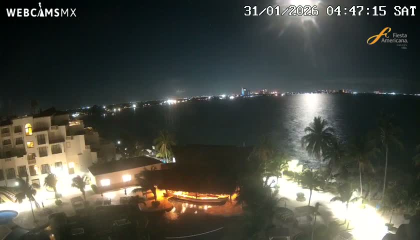 Cancún City Skyline & Carribean Coast from Fiesta Americana Live Cam - Zona Hotelera (Hotel Zone), Cancun, Quintana Roo, Mexico