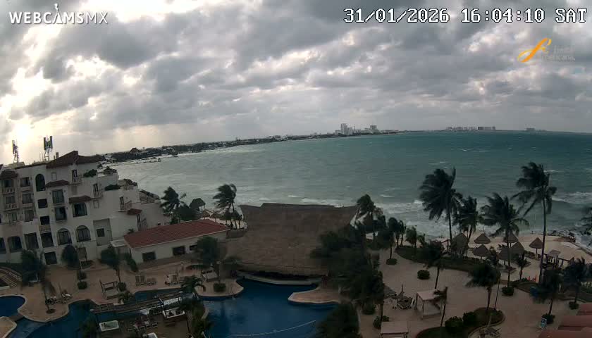 Cancún City Skyline & Carribean Coast from Fiesta Americana Live Cam - Zona Hotelera (Hotel Zone), Cancun, Quintana Roo, Mexico