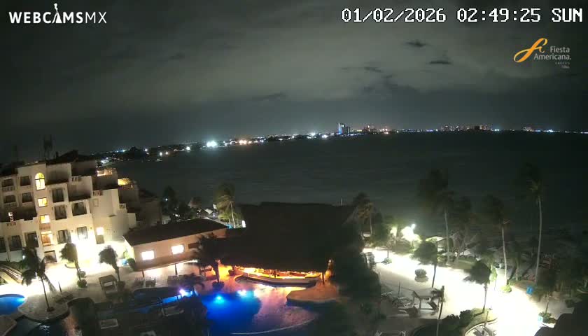 Cancún City Skyline & Carribean Coast from Fiesta Americana Live Cam - Zona Hotelera (Hotel Zone), Cancun, Quintana Roo, Mexico