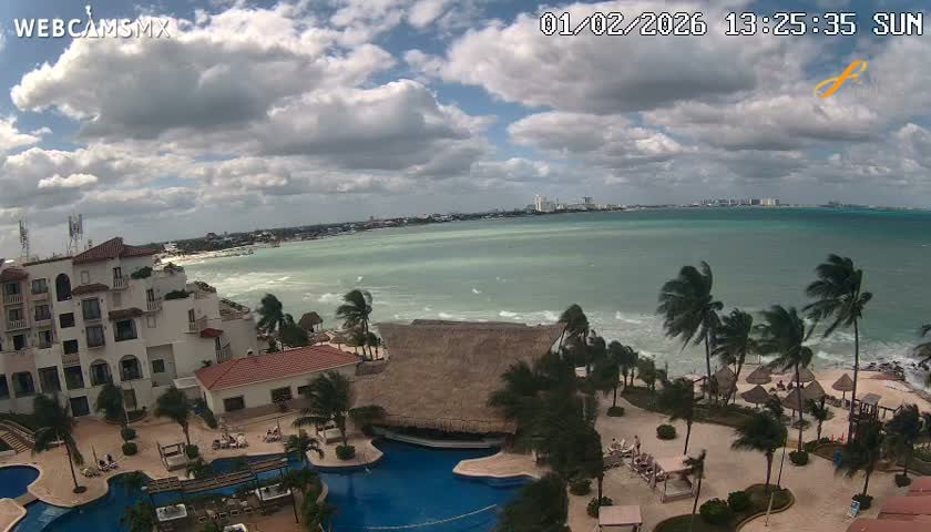 Cancún City Skyline & Carribean Coast from Fiesta Americana Live Cam - Zona Hotelera (Hotel Zone), Cancun, Quintana Roo, Mexico