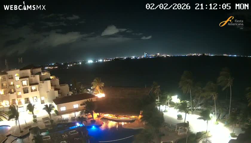 Cancún City Skyline & Carribean Coast from Fiesta Americana Live Cam - Zona Hotelera (Hotel Zone), Cancun, Quintana Roo, Mexico