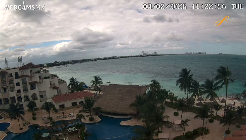 Cancún City Skyline & Carribean Coast from Fiesta Americana Live Cam - Zona Hotelera (Hotel Zone), Cancun, Quintana Roo, Mexico