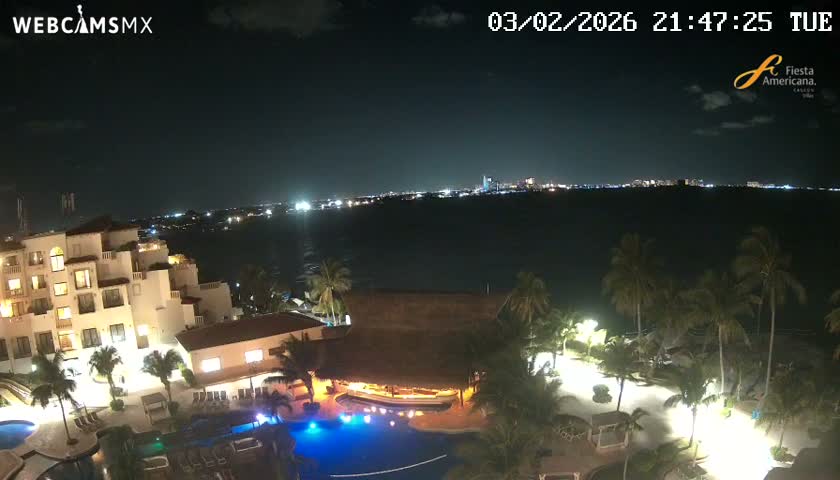 Cancún City Skyline & Carribean Coast from Fiesta Americana Live Cam - Zona Hotelera (Hotel Zone), Cancun, Quintana Roo, Mexico