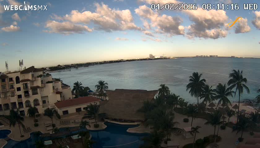 Cancún City Skyline & Carribean Coast from Fiesta Americana Live Cam - Zona Hotelera (Hotel Zone), Cancun, Quintana Roo, Mexico