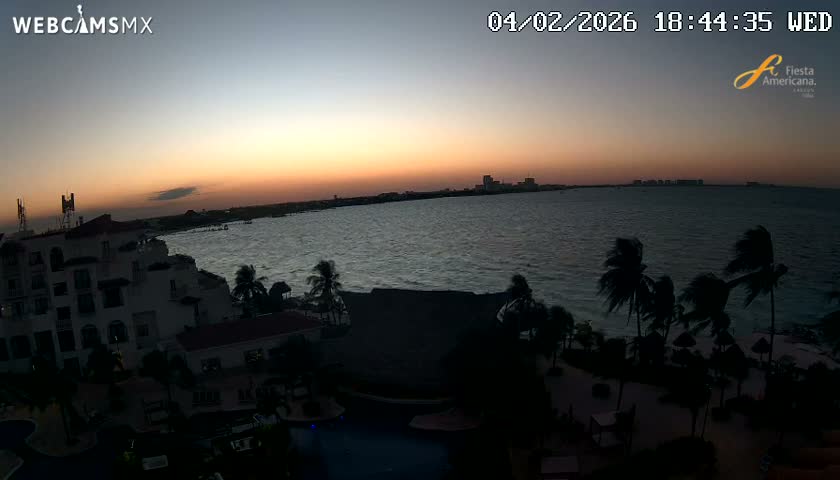 Cancún City Skyline & Carribean Coast from Fiesta Americana Live Cam - Zona Hotelera (Hotel Zone), Cancun, Quintana Roo, Mexico