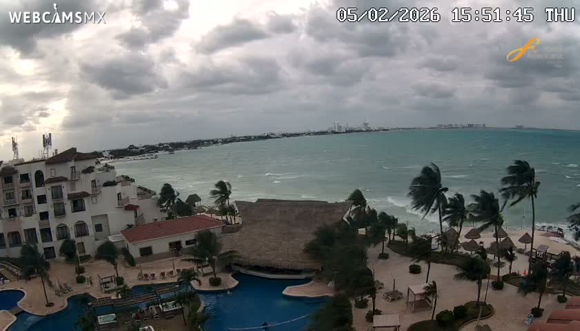 Cancún City Skyline & Carribean Coast from Fiesta Americana Live Cam - Zona Hotelera (Hotel Zone), Cancun, Quintana Roo, Mexico