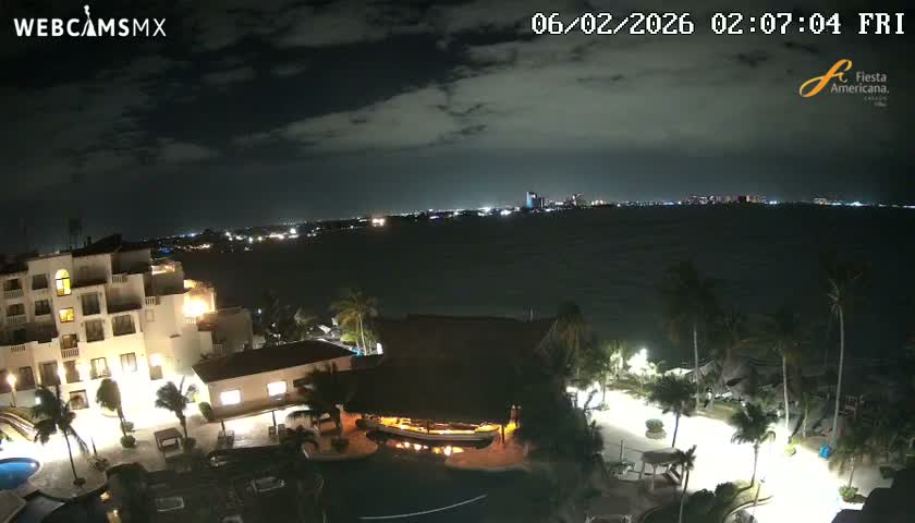 Cancún City Skyline & Carribean Coast from Fiesta Americana Live Cam - Zona Hotelera (Hotel Zone), Cancun, Quintana Roo, Mexico