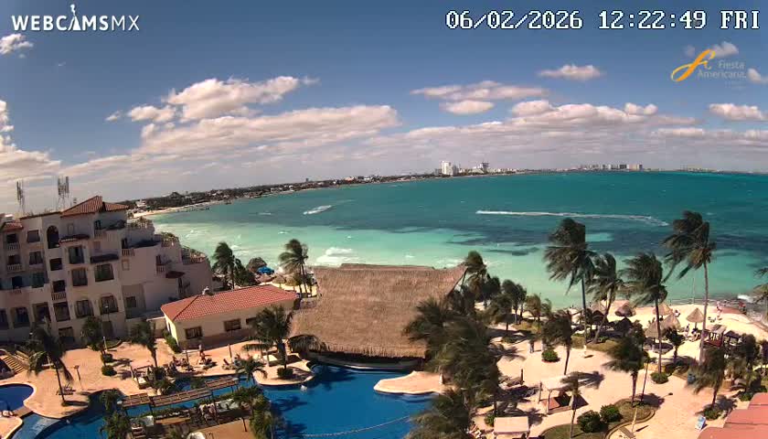 Cancún City Skyline & Carribean Coast from Fiesta Americana Live Cam - Zona Hotelera (Hotel Zone), Cancun, Quintana Roo, Mexico