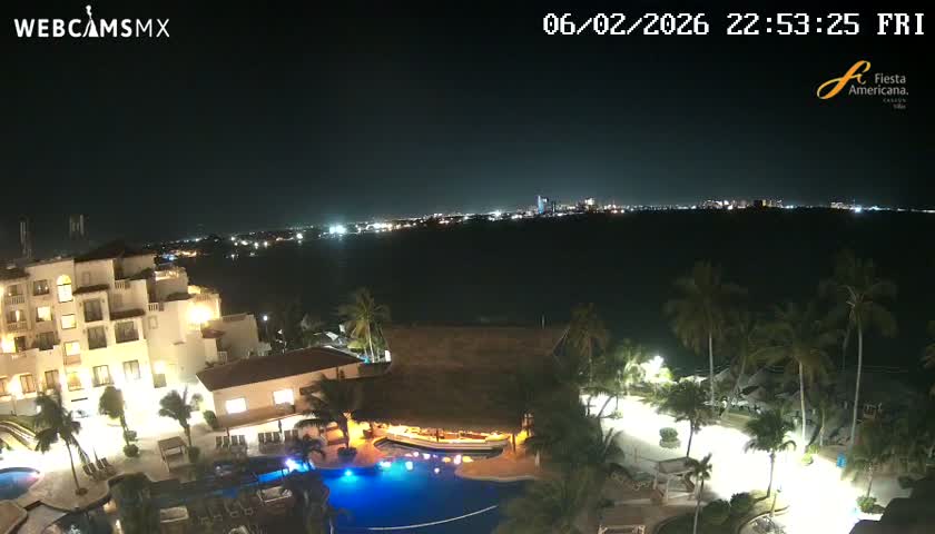 Cancún City Skyline & Carribean Coast from Fiesta Americana Live Cam - Zona Hotelera (Hotel Zone), Cancun, Quintana Roo, Mexico