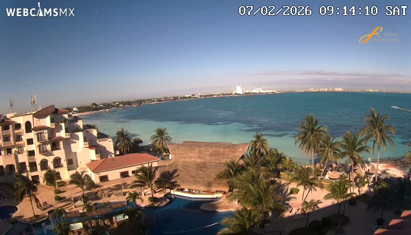 Cancún City Skyline & Carribean Coast from Fiesta Americana Live Cam - Zona Hotelera (Hotel Zone), Cancun, Quintana Roo, Mexico
