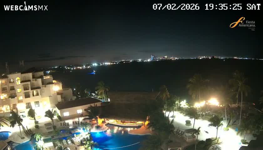 Cancún City Skyline & Carribean Coast from Fiesta Americana Live Cam - Zona Hotelera (Hotel Zone), Cancun, Quintana Roo, Mexico