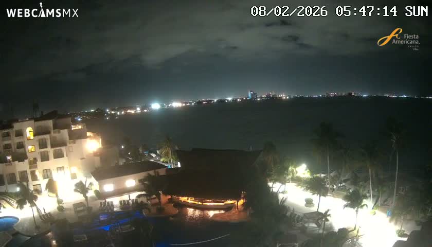 Cancún City Skyline & Carribean Coast from Fiesta Americana Live Cam - Zona Hotelera (Hotel Zone), Cancun, Quintana Roo, Mexico