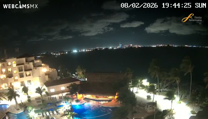 Cancún City Skyline & Carribean Coast from Fiesta Americana Live Cam - Zona Hotelera (Hotel Zone), Cancun, Quintana Roo, Mexico