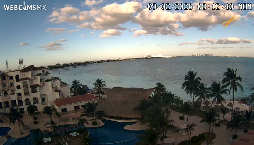 Cancún City Skyline & Carribean Coast from Fiesta Americana Live Cam - Zona Hotelera (Hotel Zone), Cancun, Quintana Roo, Mexico