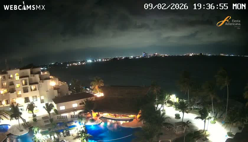 Cancún City Skyline & Carribean Coast from Fiesta Americana Live Cam - Zona Hotelera (Hotel Zone), Cancun, Quintana Roo, Mexico