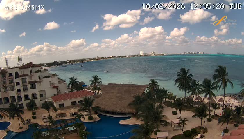 Cancún City Skyline & Carribean Coast from Fiesta Americana Live Cam - Zona Hotelera (Hotel Zone), Cancun, Quintana Roo, Mexico