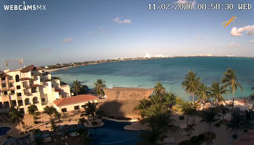 Cancún City Skyline & Carribean Coast from Fiesta Americana Live Cam - Zona Hotelera (Hotel Zone), Cancun, Quintana Roo, Mexico