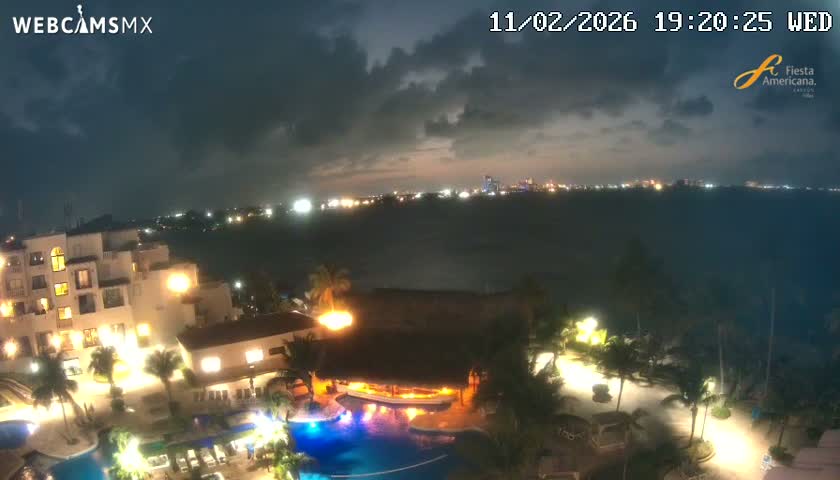 Cancún City Skyline & Carribean Coast from Fiesta Americana Live Cam - Zona Hotelera (Hotel Zone), Cancun, Quintana Roo, Mexico