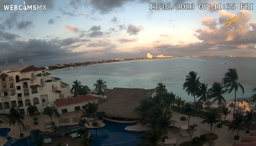 Cancún City Skyline & Carribean Coast from Fiesta Americana Live Cam - Zona Hotelera (Hotel Zone), Cancun, Quintana Roo, Mexico