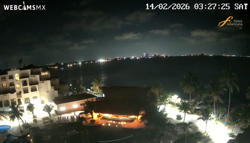 Cancún City Skyline & Carribean Coast from Fiesta Americana Live Cam - Zona Hotelera (Hotel Zone), Cancun, Quintana Roo, Mexico