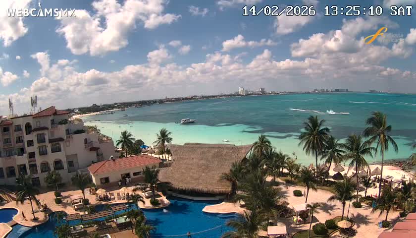 Cancún City Skyline & Carribean Coast from Fiesta Americana Live Cam - Zona Hotelera (Hotel Zone), Cancun, Quintana Roo, Mexico