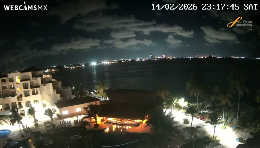Cancún City Skyline & Carribean Coast from Fiesta Americana Live Cam - Zona Hotelera (Hotel Zone), Cancun, Quintana Roo, Mexico