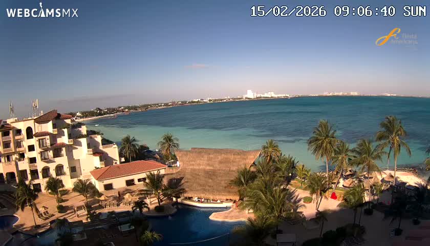 Cancún City Skyline & Carribean Coast from Fiesta Americana Live Cam - Zona Hotelera (Hotel Zone), Cancun, Quintana Roo, Mexico