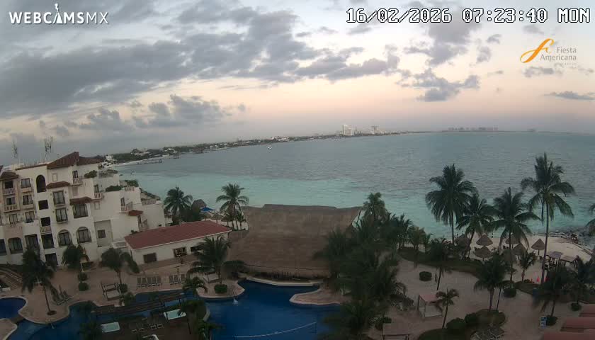 Cancún City Skyline & Carribean Coast from Fiesta Americana Live Cam - Zona Hotelera (Hotel Zone), Cancun, Quintana Roo, Mexico