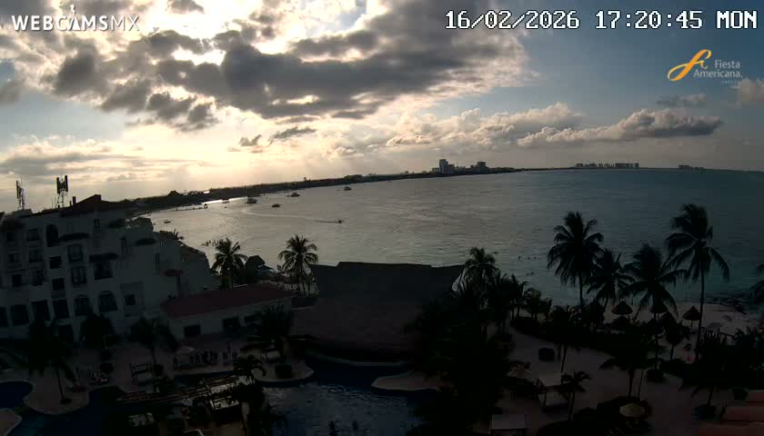 Cancún City Skyline & Carribean Coast from Fiesta Americana Live Cam - Zona Hotelera (Hotel Zone), Cancun, Quintana Roo, Mexico