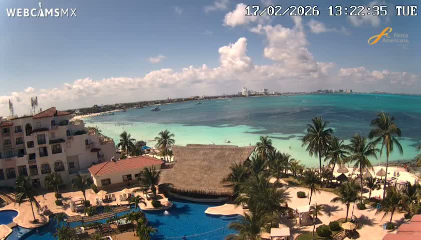 Cancún City Skyline & Carribean Coast from Fiesta Americana Live Cam - Zona Hotelera (Hotel Zone), Cancun, Quintana Roo, Mexico