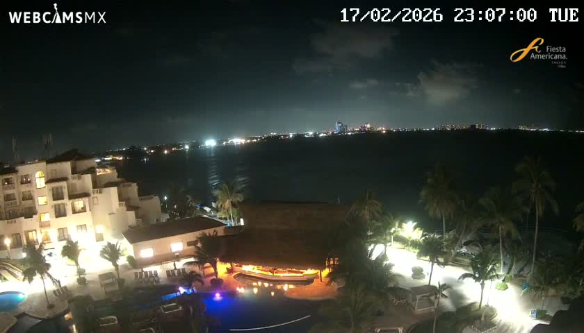 Cancún City Skyline & Carribean Coast from Fiesta Americana Live Cam - Zona Hotelera (Hotel Zone), Cancun, Quintana Roo, Mexico