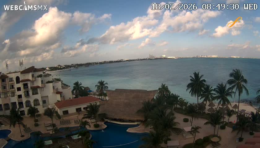 Cancún City Skyline & Carribean Coast from Fiesta Americana Live Cam - Zona Hotelera (Hotel Zone), Cancun, Quintana Roo, Mexico