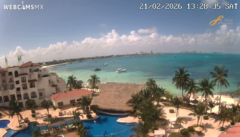 Cancún City Skyline & Carribean Coast from Fiesta Americana Live Cam - Zona Hotelera (Hotel Zone), Cancun, Quintana Roo, Mexico