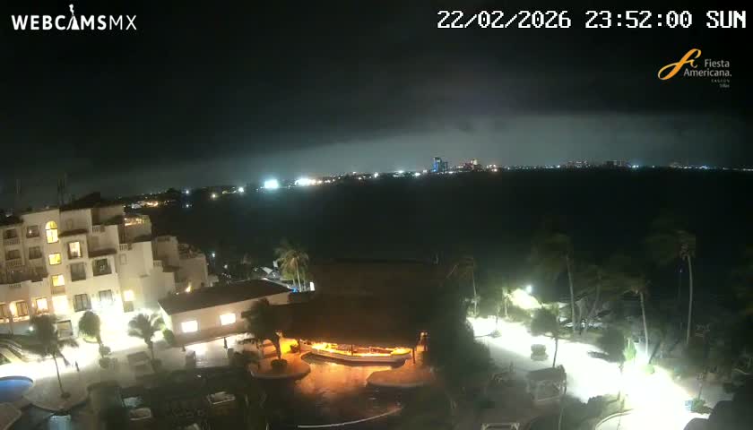 Cancún City Skyline & Carribean Coast from Fiesta Americana Live Cam - Zona Hotelera (Hotel Zone), Cancun, Quintana Roo, Mexico
