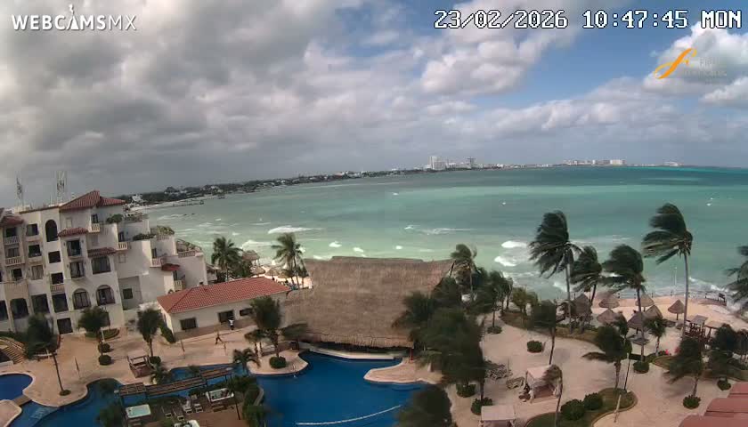 Cancún City Skyline & Carribean Coast from Fiesta Americana Live Cam - Zona Hotelera (Hotel Zone), Cancun, Quintana Roo, Mexico
