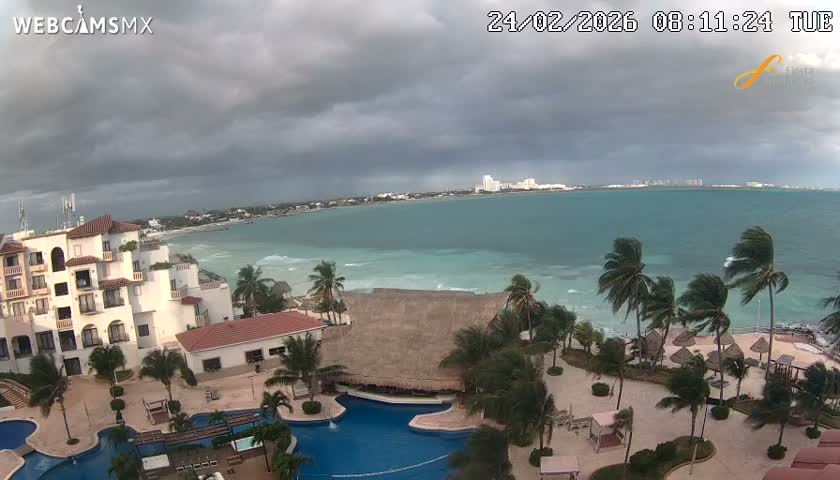 Cancún City Skyline & Carribean Coast from Fiesta Americana Live Cam - Zona Hotelera (Hotel Zone), Cancun, Quintana Roo, Mexico