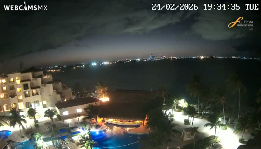 Cancún City Skyline & Carribean Coast from Fiesta Americana Live Cam - Zona Hotelera (Hotel Zone), Cancun, Quintana Roo, Mexico