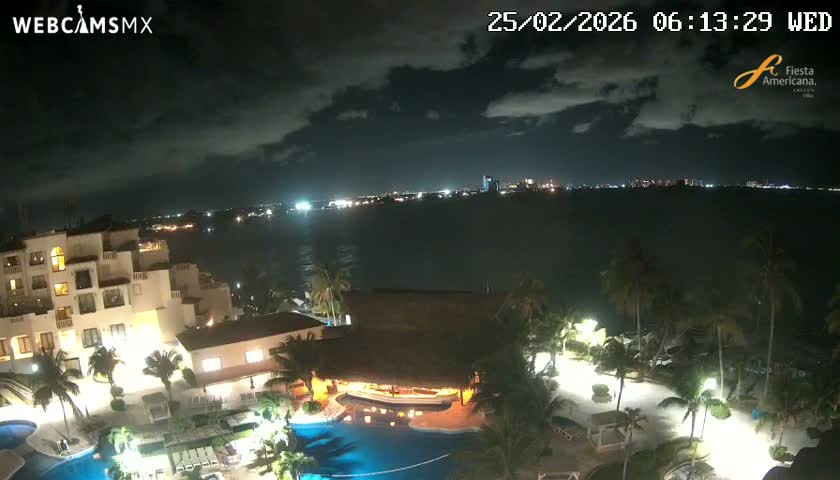 Cancún City Skyline & Carribean Coast from Fiesta Americana Live Cam - Zona Hotelera (Hotel Zone), Cancun, Quintana Roo, Mexico